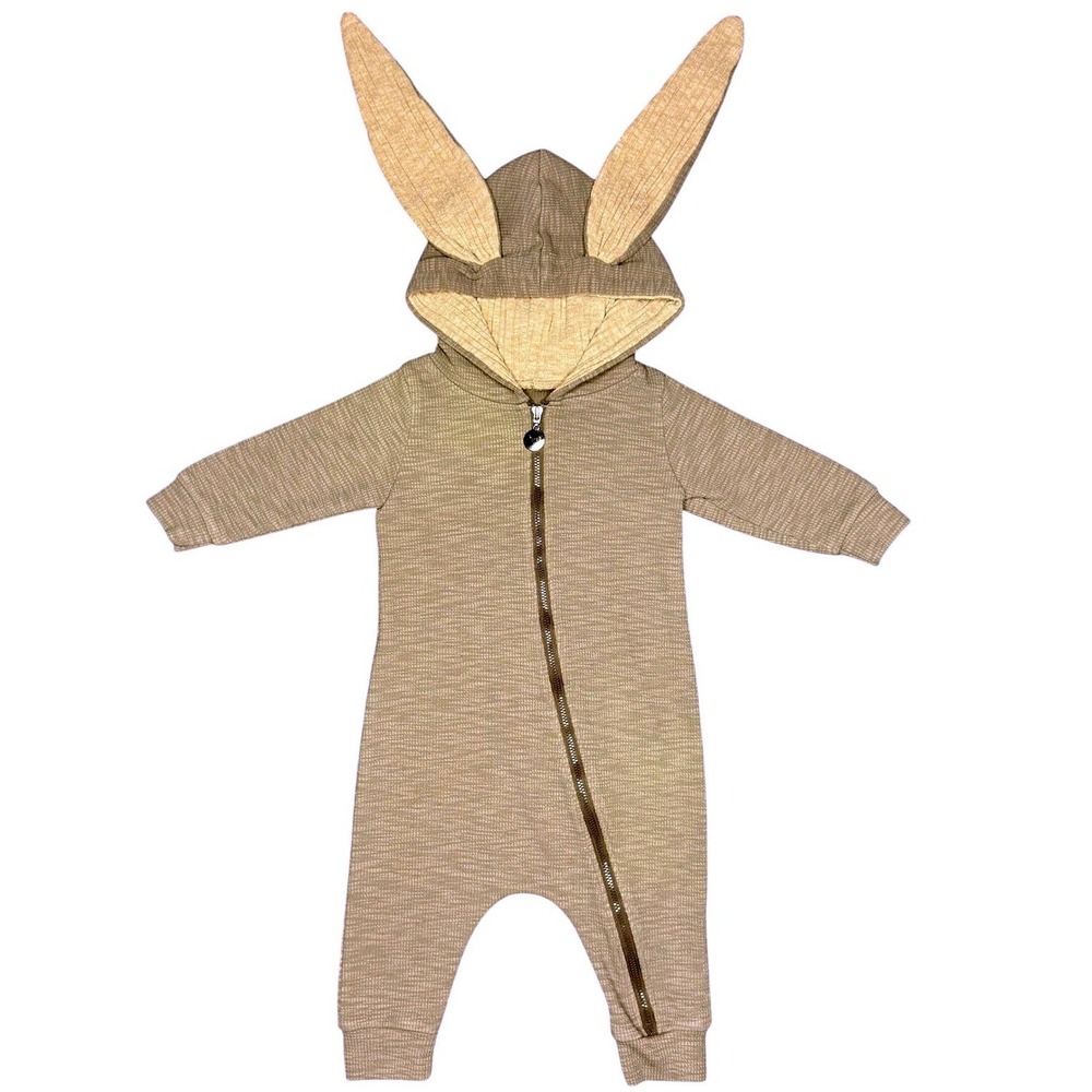 Lala Baby Bunny Rabbit Hooded Romper Small Waffle Knit Zip Up Jumpsuit 6-12 mo